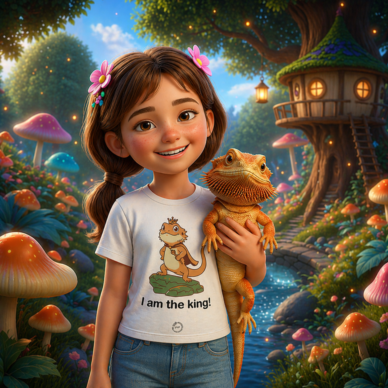 Chloé happily holding her pet bearded dragon, Spike